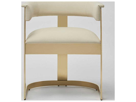 Darcy Beige Leather Arm Dining Chair with Antique Bronze Legs