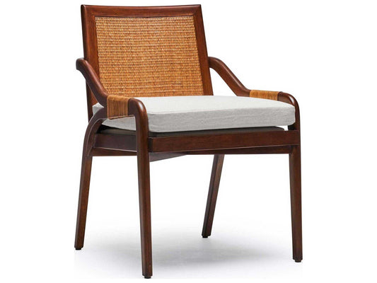 Delray Arm Dining Chair in Chestnut Mahogany and Brown Flax Weave