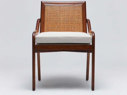 Delray Arm Dining Chair in Chestnut Mahogany and Brown Flax Weave