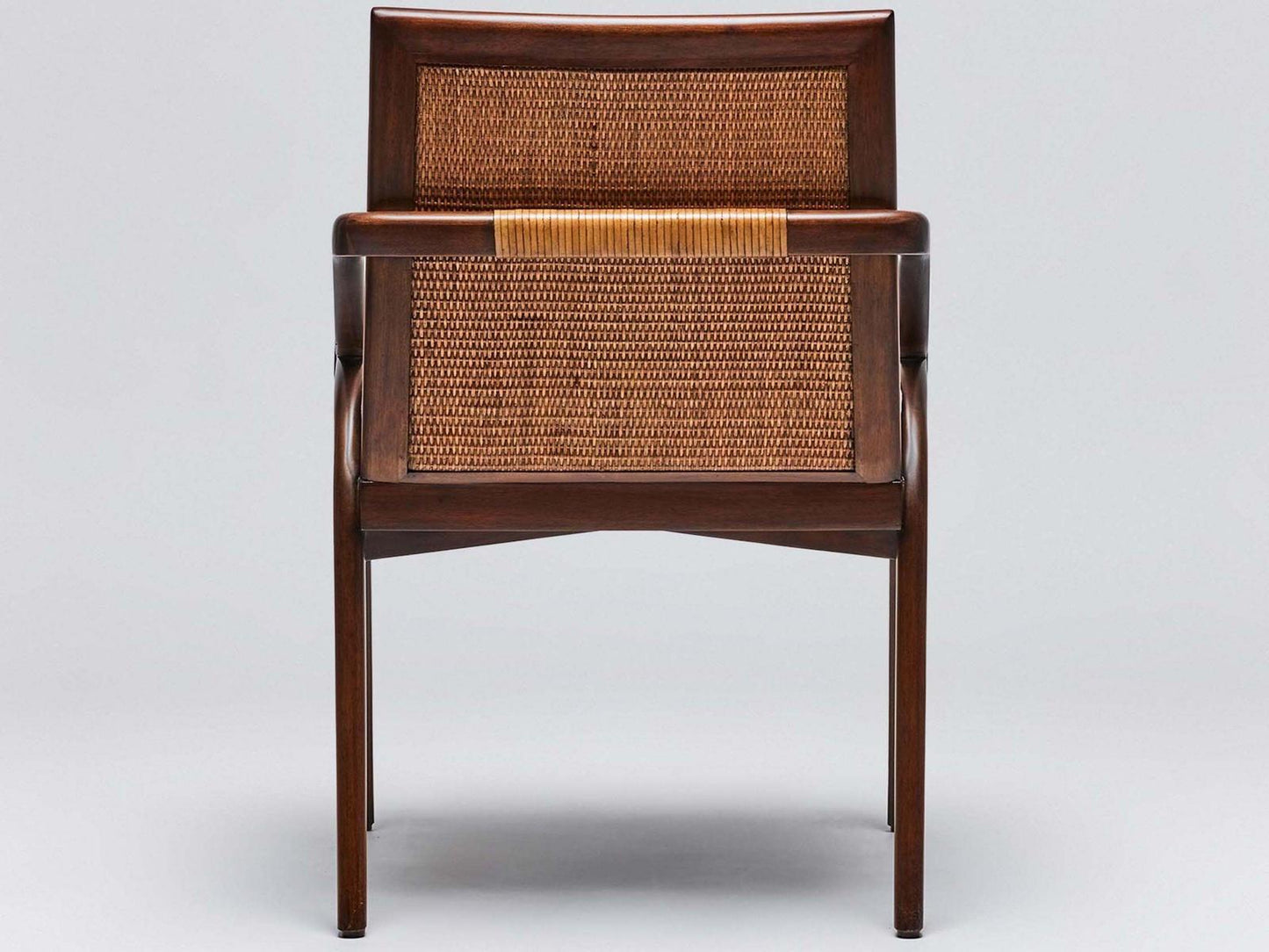 Delray Arm Dining Chair in Chestnut Mahogany and Brown Flax Weave