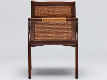 Delray Arm Dining Chair in Chestnut Mahogany and Brown Flax Weave