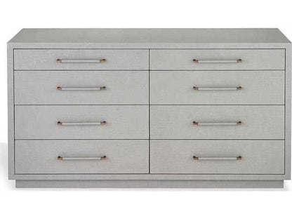 Taylor 8-Drawer Double Dresser in Light Grey Faux Linen and Antique Brass
