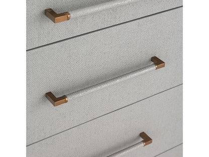 Taylor 8-Drawer Double Dresser in Light Grey Faux Linen and Antique Brass