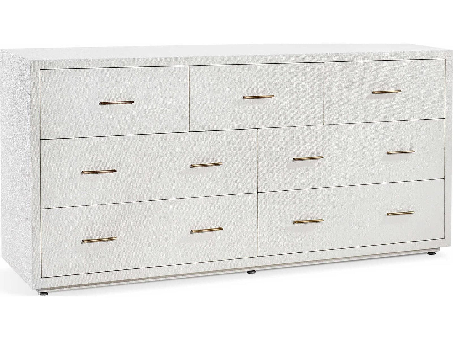 Livia 7-Drawer Double Dresser in Natural White with Antique Brass
