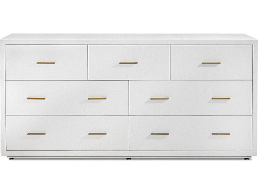 Livia 7-Drawer Double Dresser in Natural White with Antique Brass