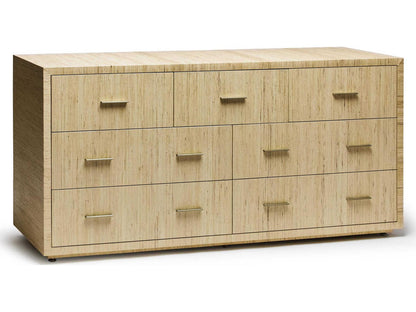 Livia 7-Drawers Double Dresser in Natural Sisal and Champagne Silver
