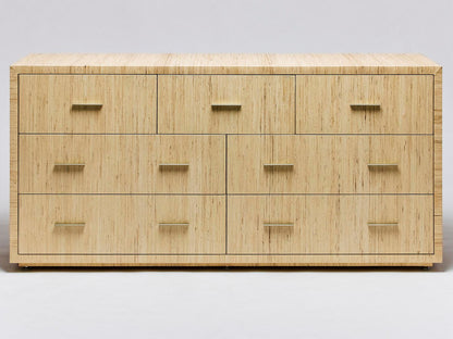 Livia 7-Drawers Double Dresser in Natural Sisal and Champagne Silver