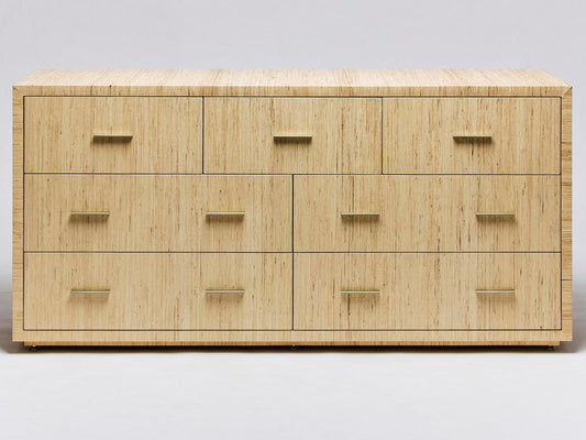Livia 7-Drawers Double Dresser in Natural Sisal and Champagne Silver