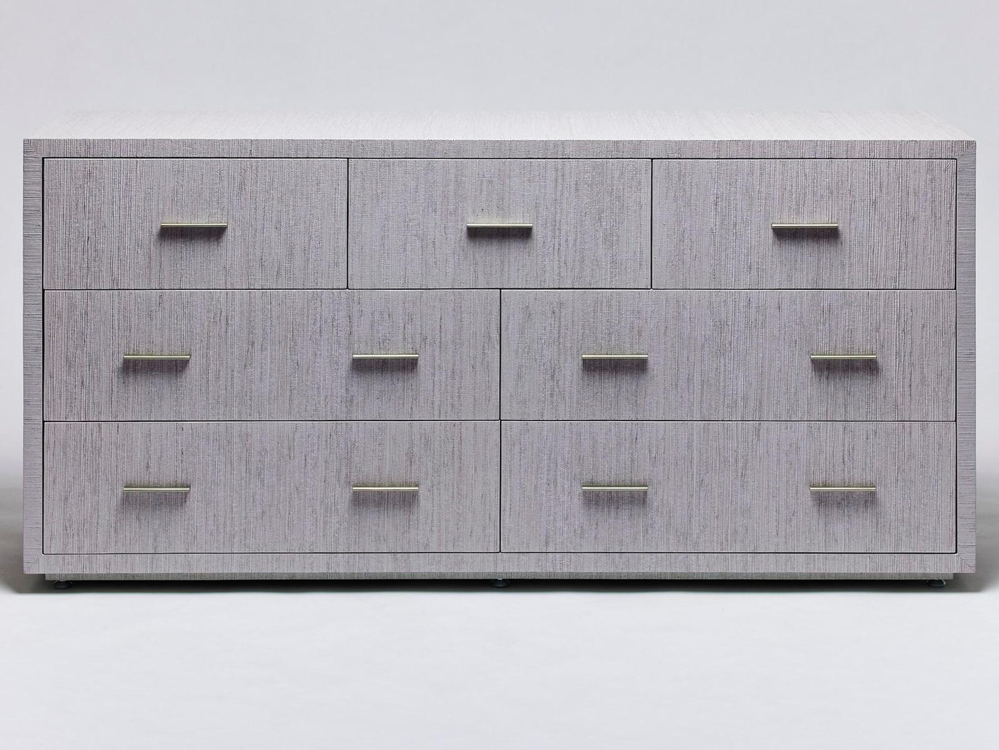 Livia 7-Drawer Double Dresser in Mist with Champagne Silver