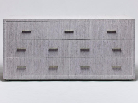 Livia 7-Drawer Double Dresser in Mist with Champagne Silver