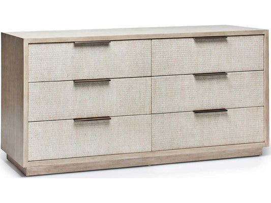 Harperly 6-Drawer Double Dresser in Washed Taupe Wood and Raffia
