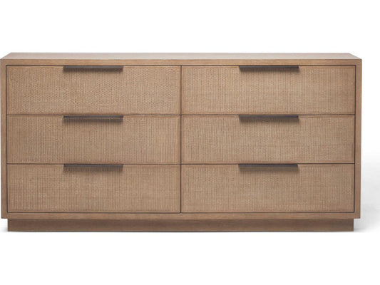 Holmes 6-Drawer Double Dresser Brown Oak with Rattan Fronts