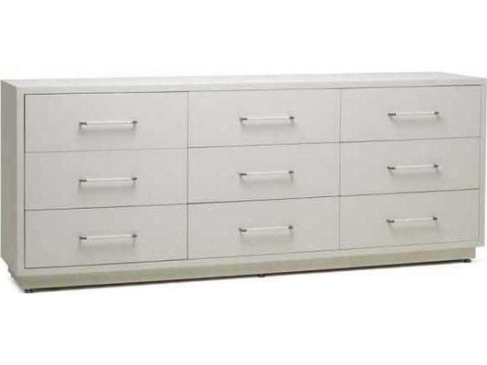 Taylor Modern 9-Drawer Dresser in Natural White Faux Linen and Champagne Silver
