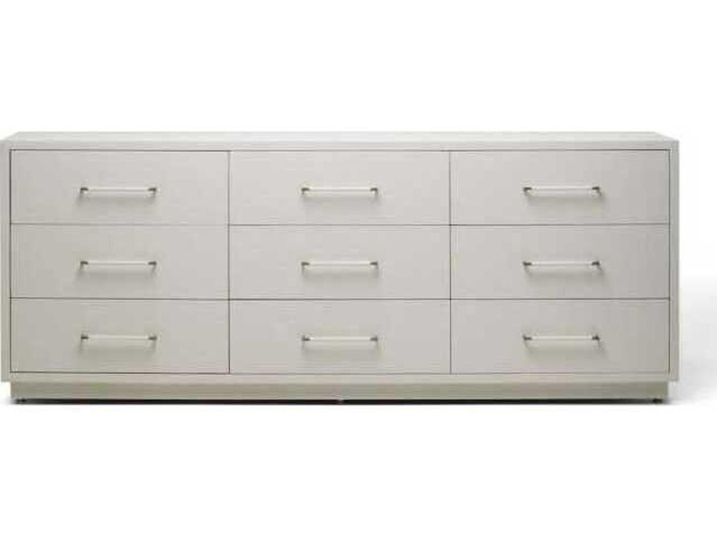 Taylor Modern 9-Drawer Dresser in Natural White Faux Linen and Champagne Silver
