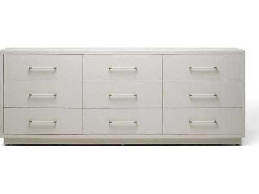 Taylor Modern 9-Drawer Dresser in Natural White Faux Linen and Champagne Silver