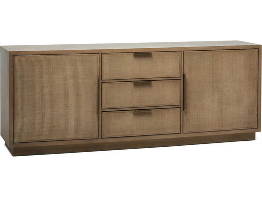Holmes 84-Inch Oak Wood Sideboard with Rattan Drawer Fronts