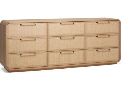 Marsh 9-Drawer Dresser in Saddle Oak and Blonde Rattan