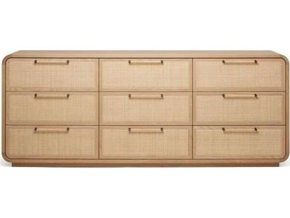Marsh 9-Drawer Dresser in Saddle Oak and Blonde Rattan