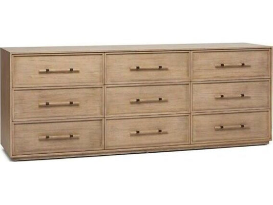 Clement 9-Drawer Natural Mahogany Wood Dresser in Washed Taupe