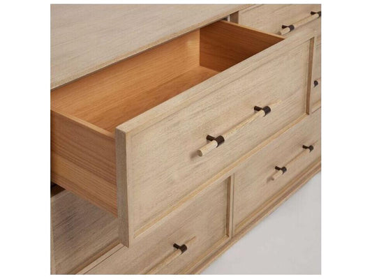 Clement 9-Drawer Natural Mahogany Wood Dresser in Washed Taupe