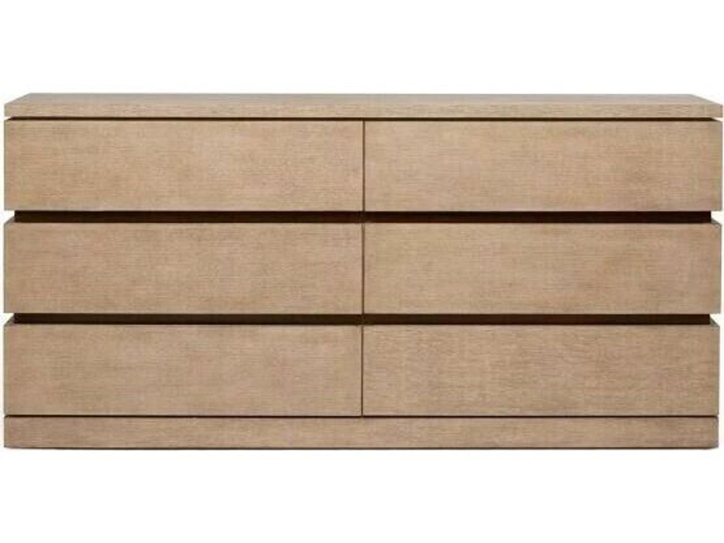 Bolton 6-Drawer Double Dresser in Natural Oak Wood with Antique Brass