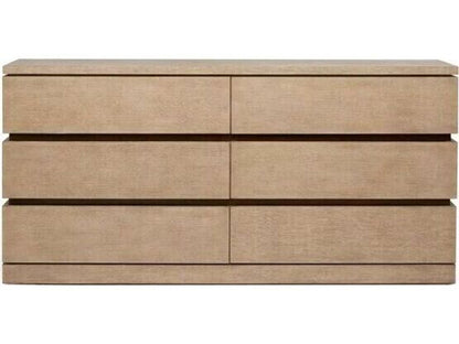 Bolton 6-Drawer Double Dresser in Natural Oak Wood with Antique Brass