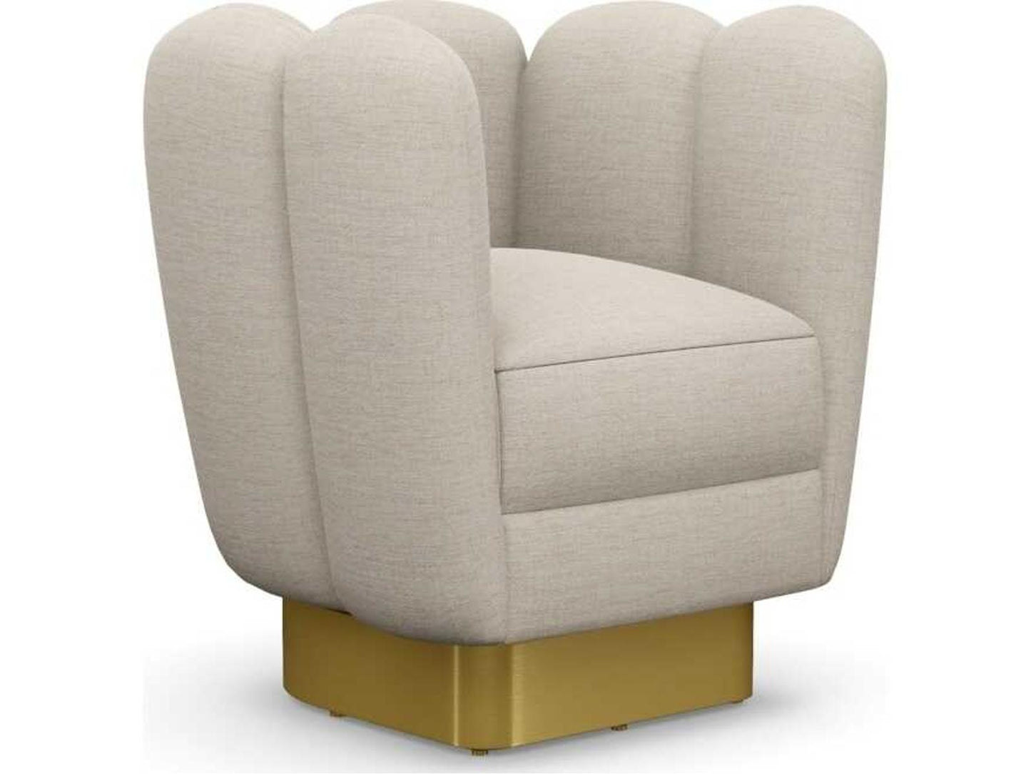 Gallery Swivel Accent Chair in Beige Canyon Weave Fabric with Polished Brass Base