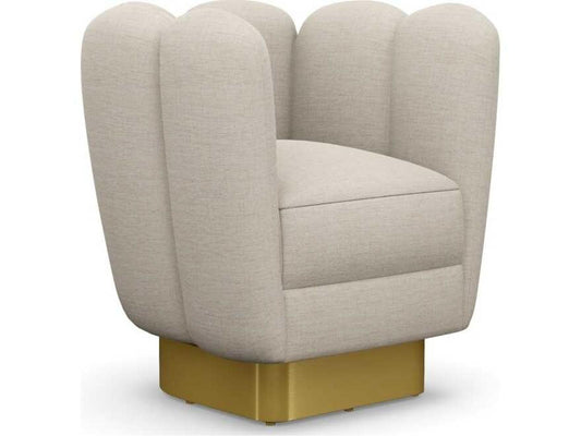 Gallery Swivel Accent Chair in Beige Canyon Weave Fabric with Polished Brass Base