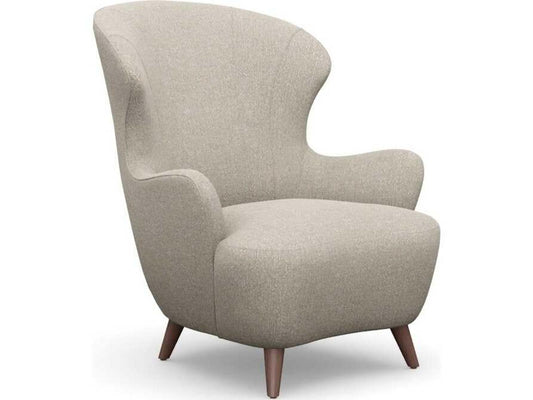 Ollie Accent Chair in Beige Loma Weave Fabric with Wood Legs