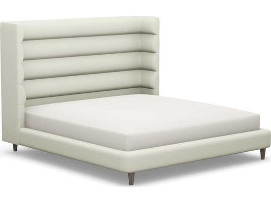 Ornette King Platform Bed in White Upholstery and Walnut Wood