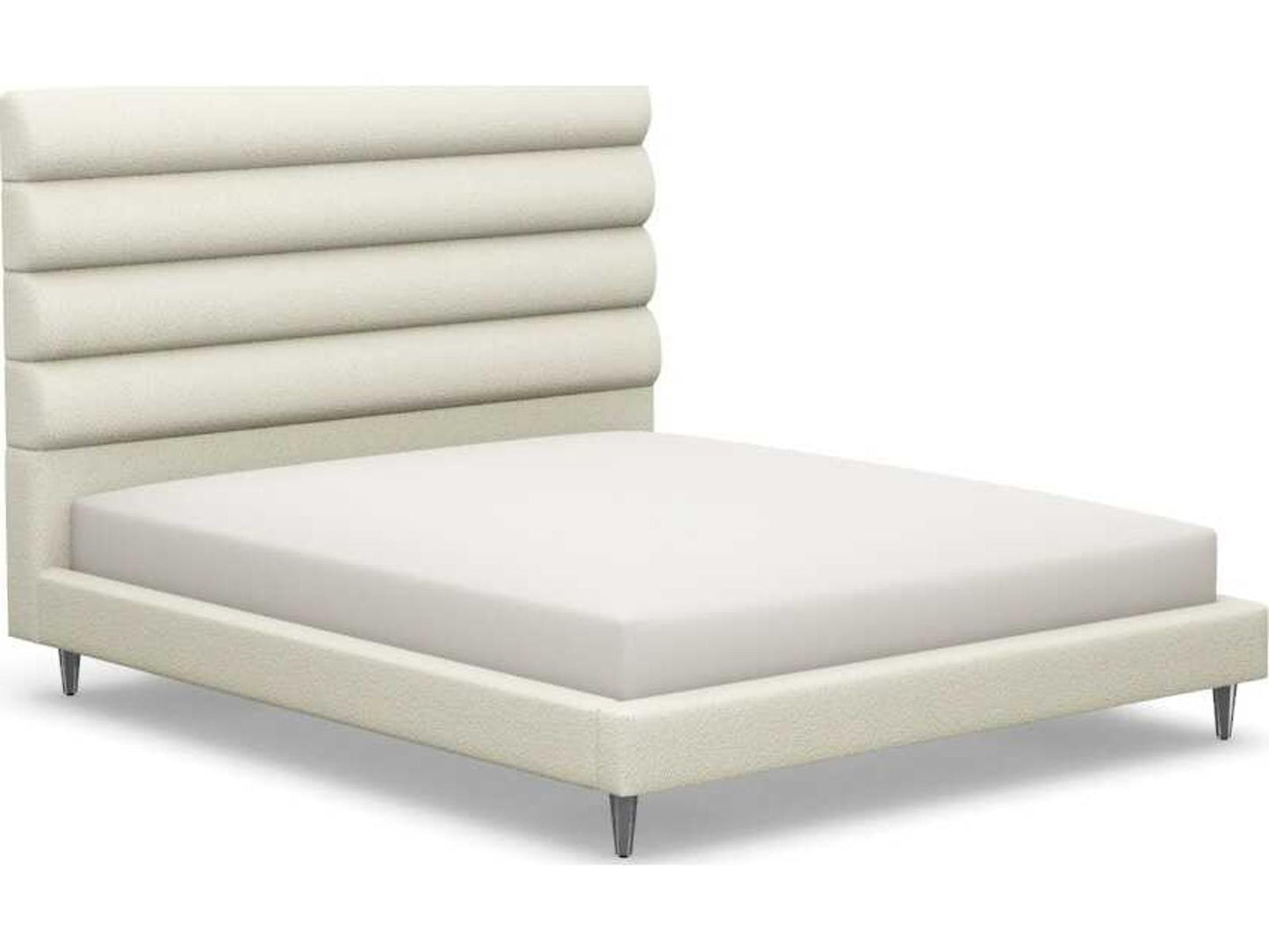 Channel Beige Walnut Wood Upholstered California King Platform Bed