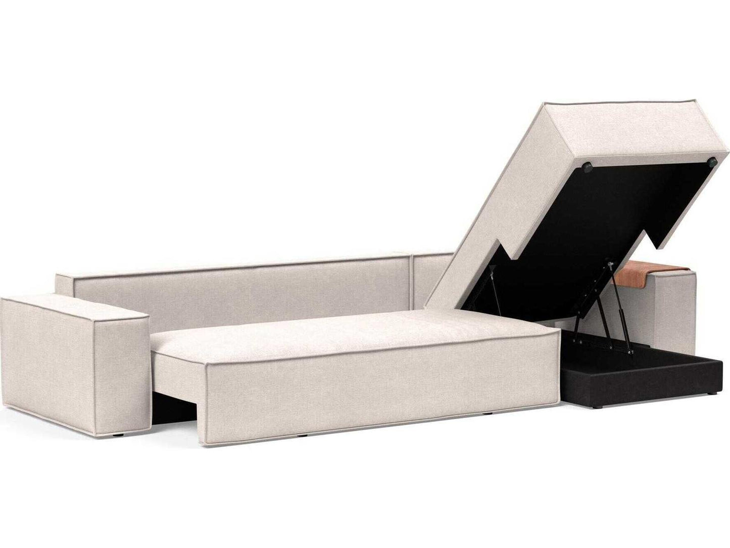 Living Newilla Sectional Sleeper Sofa with Wide Arms Adario Basmati Beige Fabric