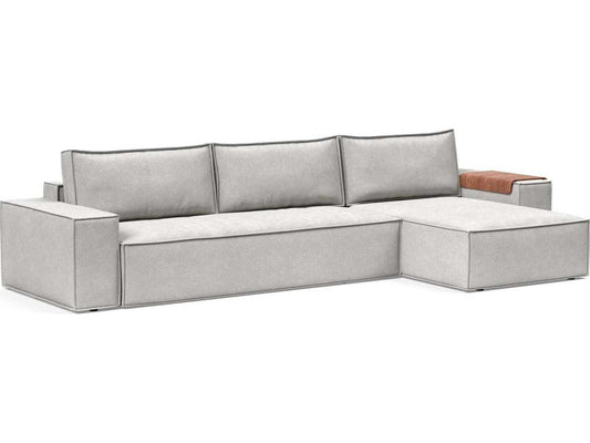 Newilla Adario Fog Gray Upholstered Sofa Bed with Lounger and Wide Arms