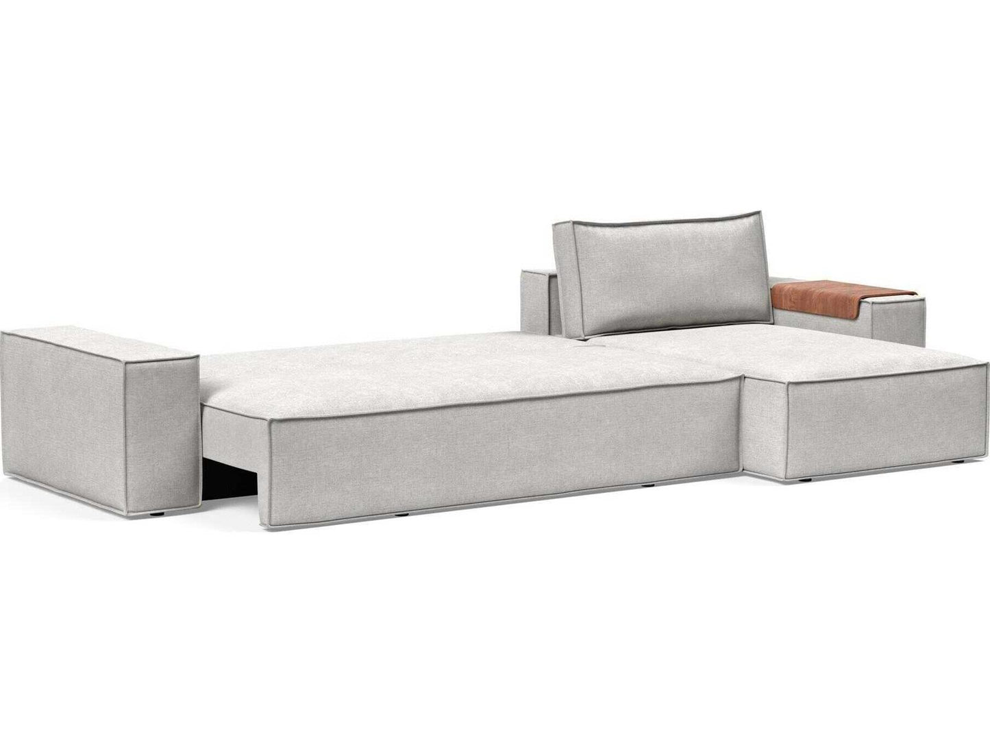 Newilla Adario Fog Gray Upholstered Sofa Bed with Lounger and Wide Arms