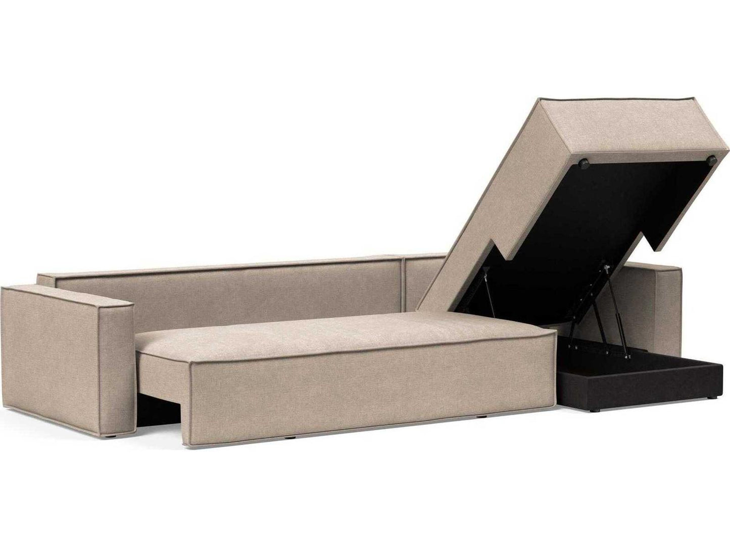 Living Newilla Sectional Sofa Bed with Standard Arms Adario Taupe Fabric