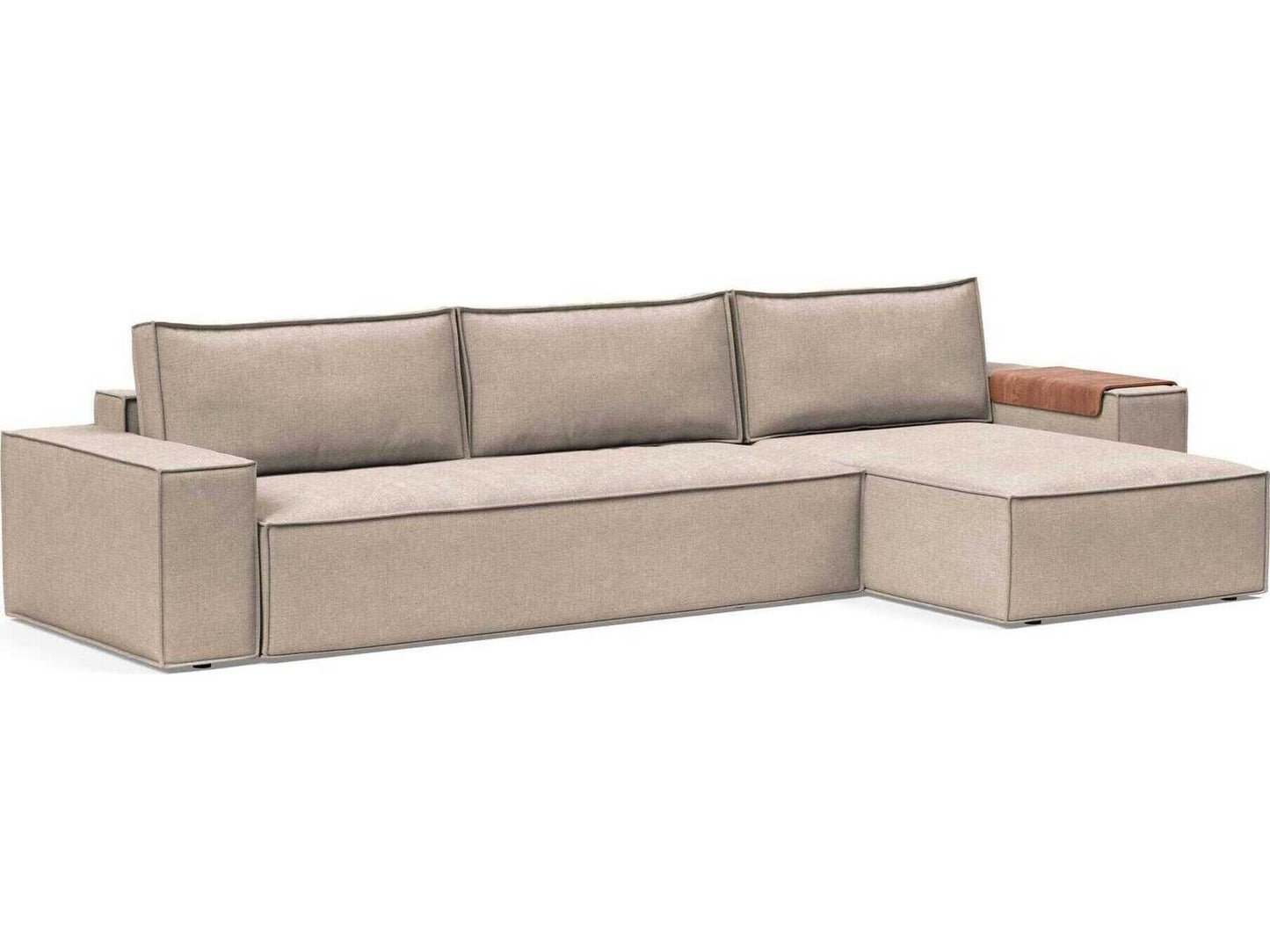 Living Newilla Wide Arm Sectional Sleeper Sofa in Adario Taupe