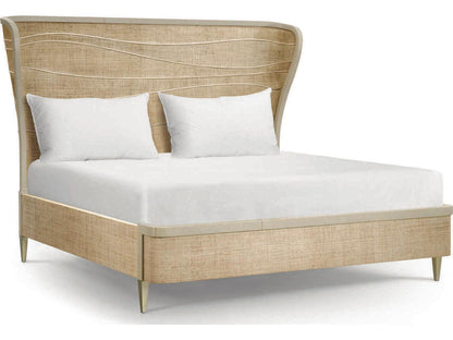 Seiche King Bed Woven Water Raffia and Creme Leather
