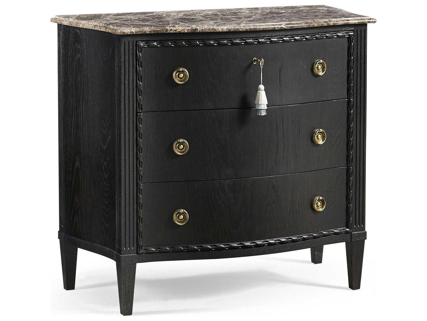 Tangiers Ebonized Oak Accent Chest with Stone Top and Carved Details