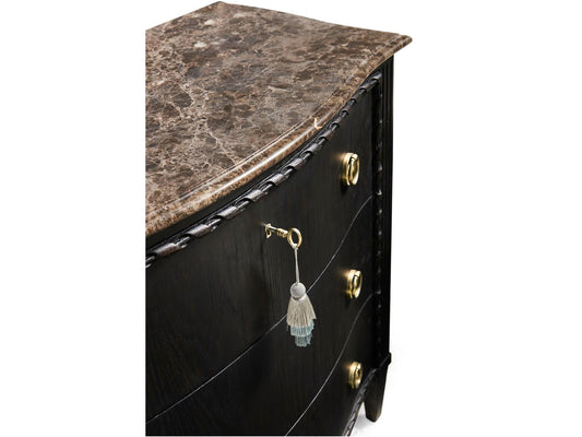 Tangiers Ebonized Oak Accent Chest with Stone Top and Carved Details
