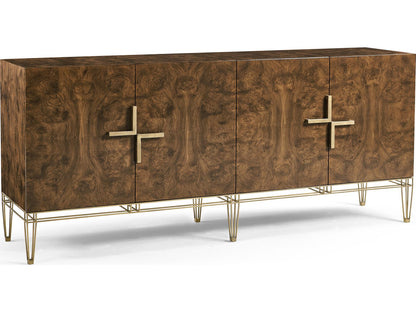 Jc Modern Rectangular Walnut Burl Console Table with Bronze Base