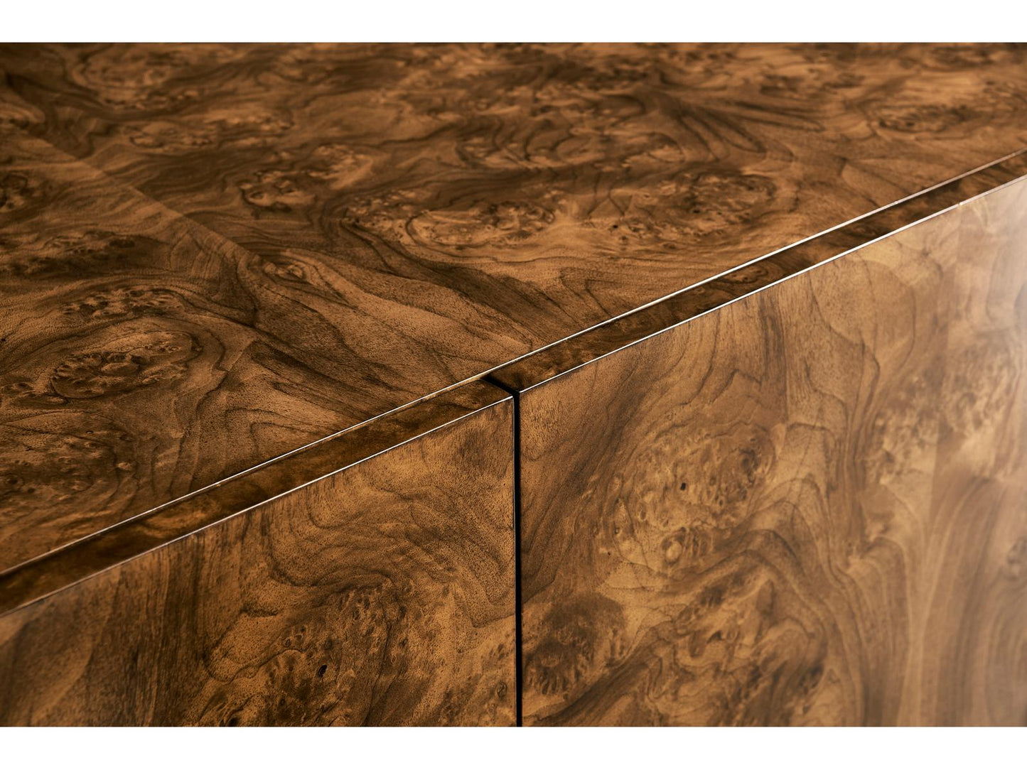 Jc Modern Rectangular Walnut Burl Console Table with Bronze Base