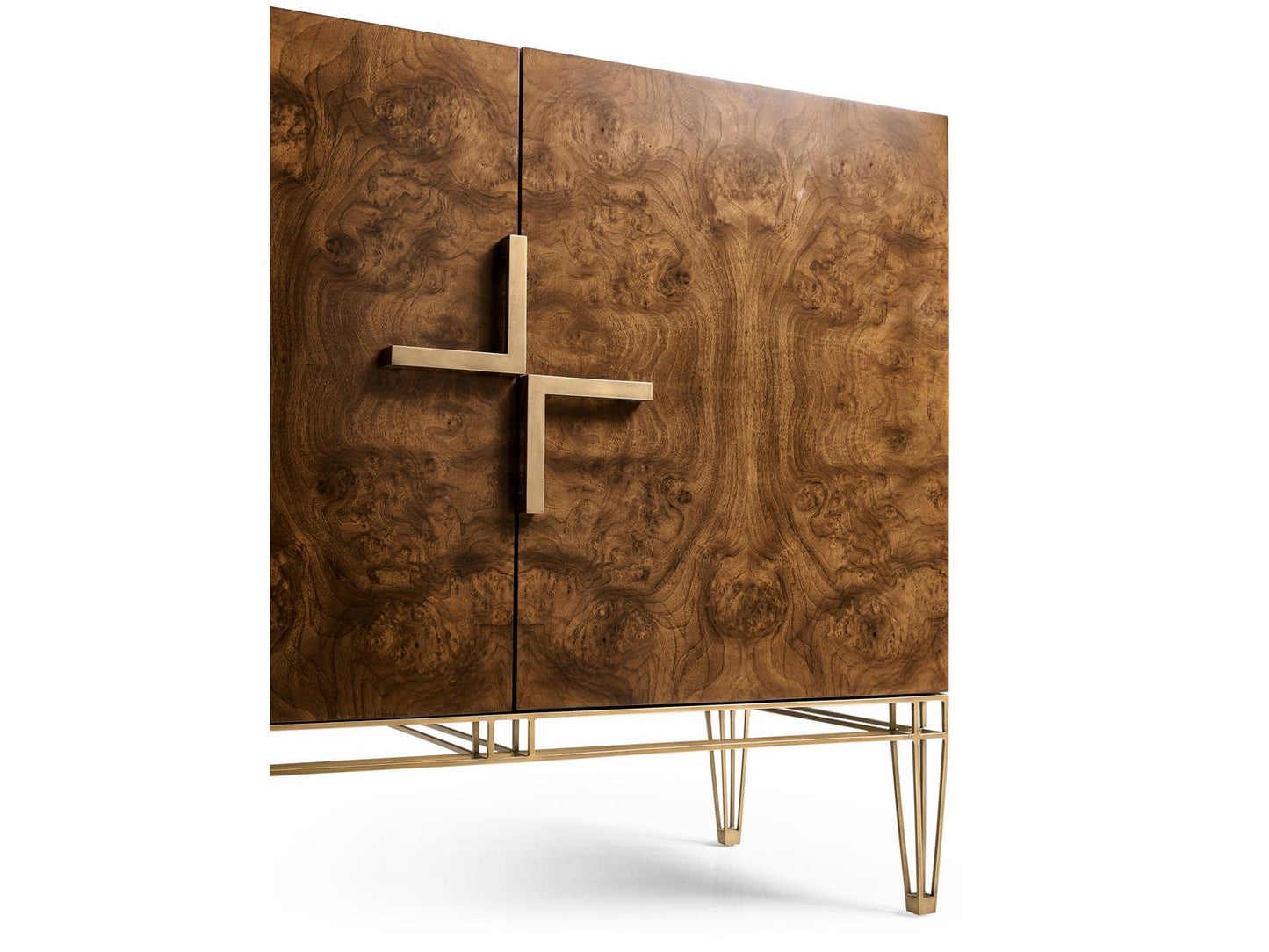 Jc Modern Rectangular Walnut Burl Console Table with Bronze Base