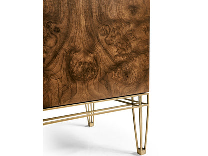 Jc Modern Rectangular Walnut Burl Console Table with Bronze Base