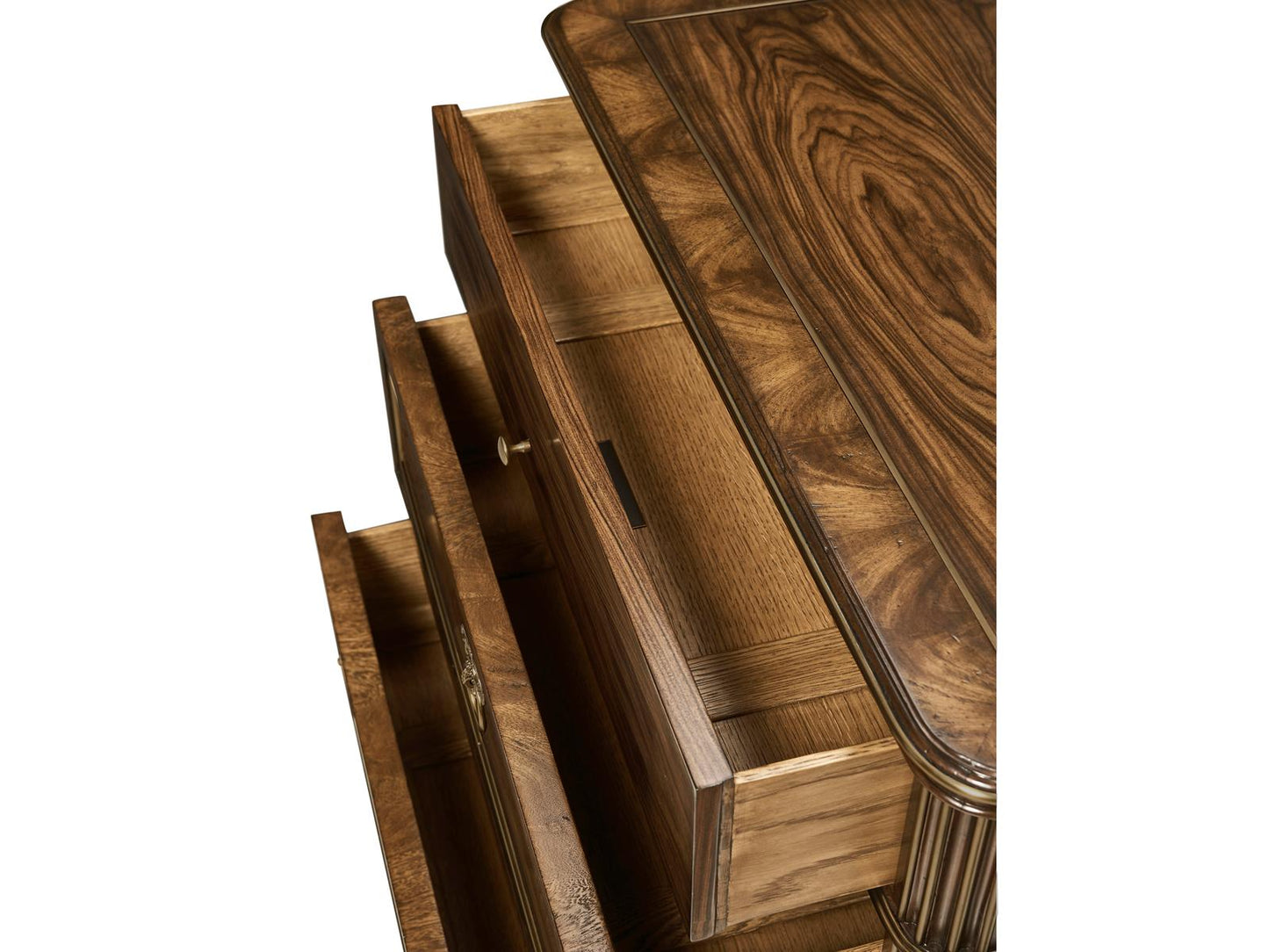 Viceroy 3-Drawer Mahogany Wood Nightstand with Brass Inlay