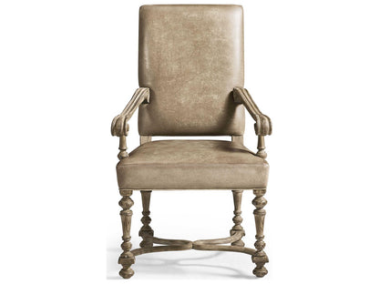 Sagehill Oak Wood Brown Leather Arm Dining Chair