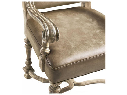Sagehill Oak Wood Brown Leather Arm Dining Chair