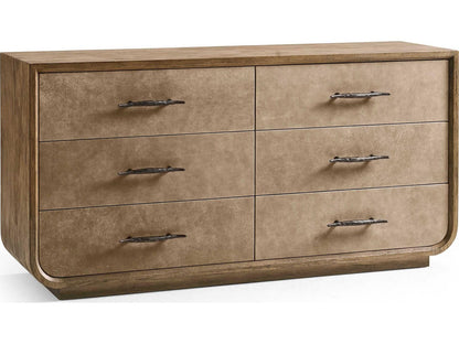 Stone Ridge 6-Drawer Acacia Wood Dresser with Leather Fronts