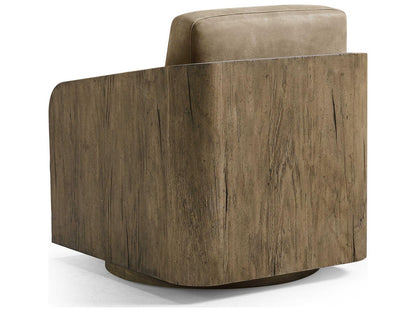 Stone Ridge Swivel Accent Chair in Brown Leather and Tully Light Acacia