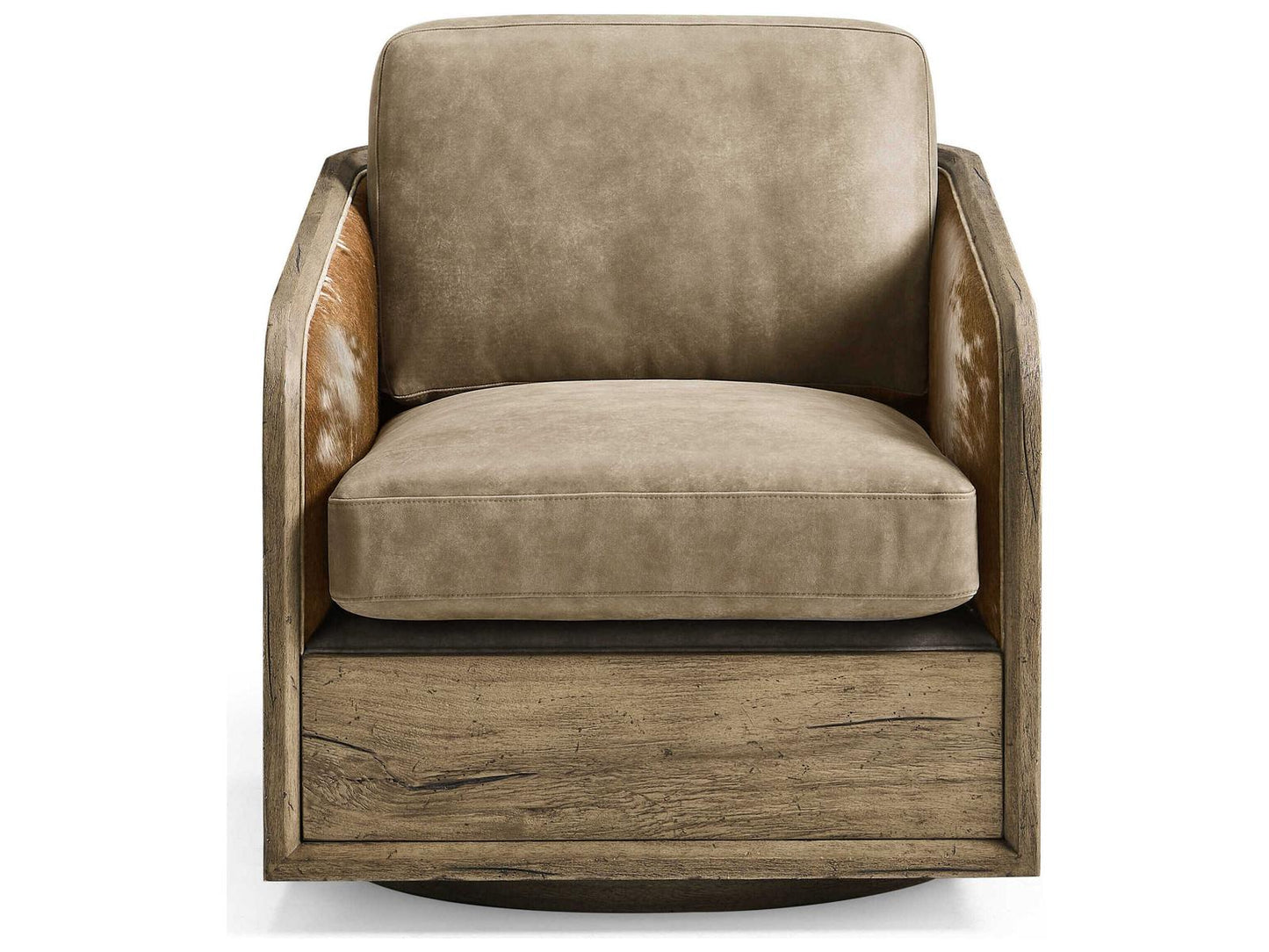 Stone Ridge Swivel Accent Chair in Brown Leather and Tully Light Acacia