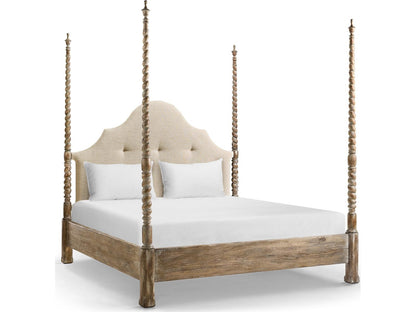 Caldera California King Four Poster Bed in Light Spain Painted Walnut Brown Acacia Wood